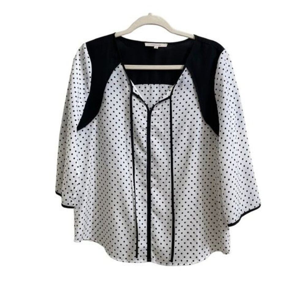 41 Hawthorne Black and White Polka Dot Blouse Size Medium